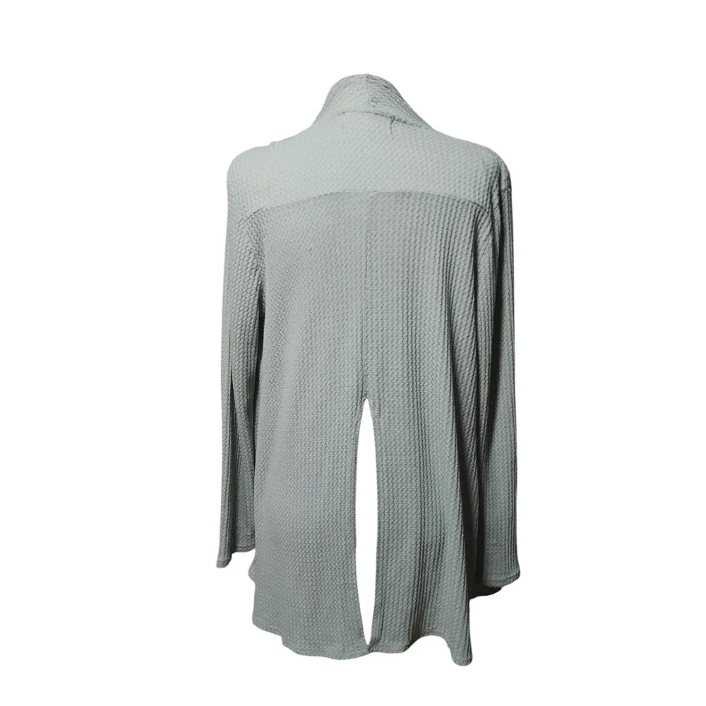 Sinuous Gray Waffle Knit Cardigan Open Front Cozy Layer Made‎ in USA Size Medium